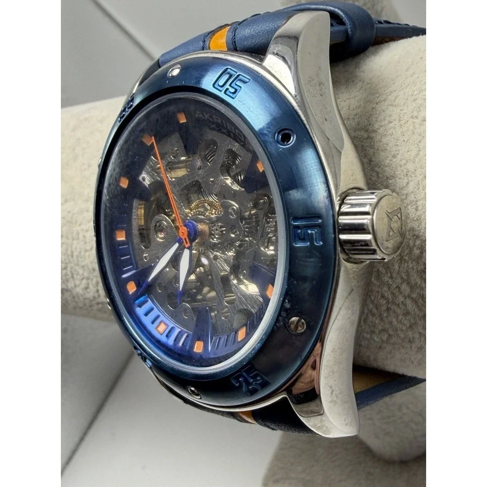 Akribos XXIV Automatic AK476BU Mens Working Skeleton Watch 48MM 8